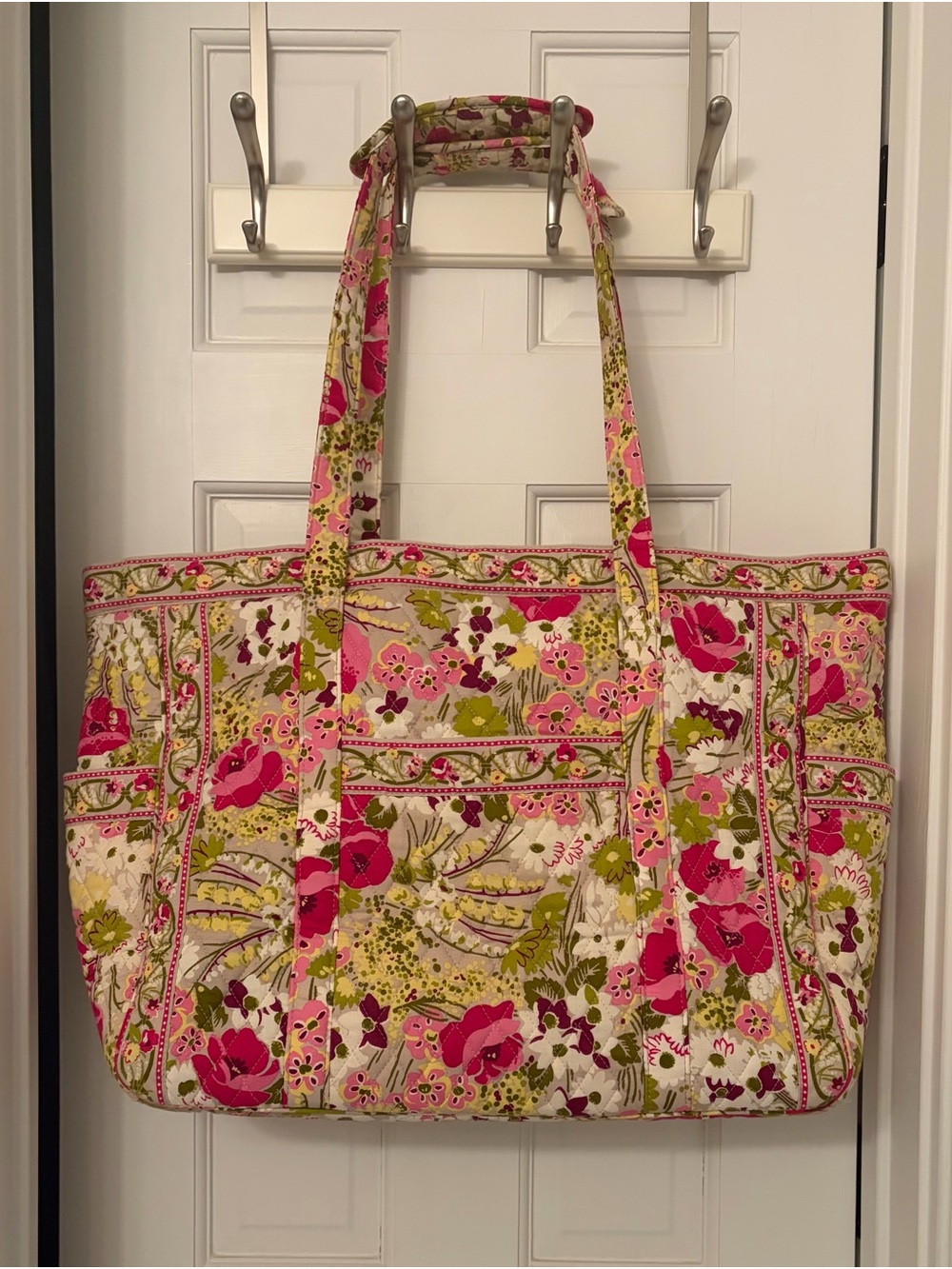 Vera Bradley Pink and Green Floral Quilted Shoulder Tote